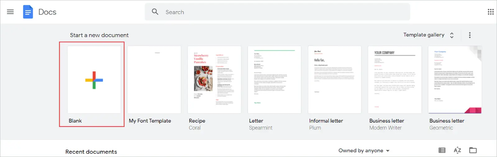 Click on the blank document