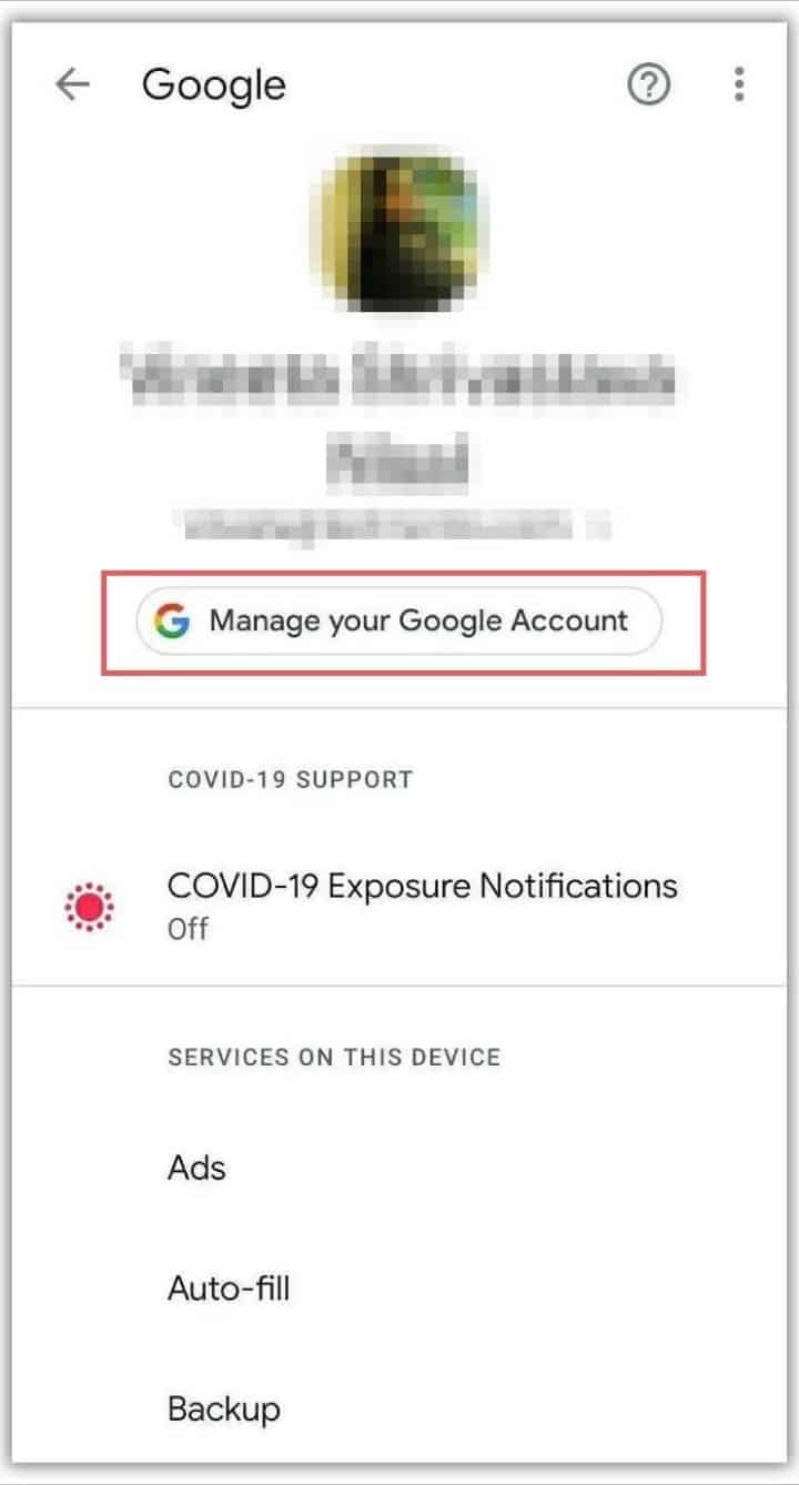 Select the Manage your Google Account option