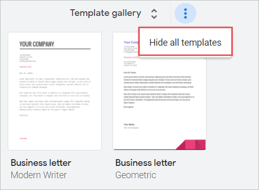 Click Hide all templates