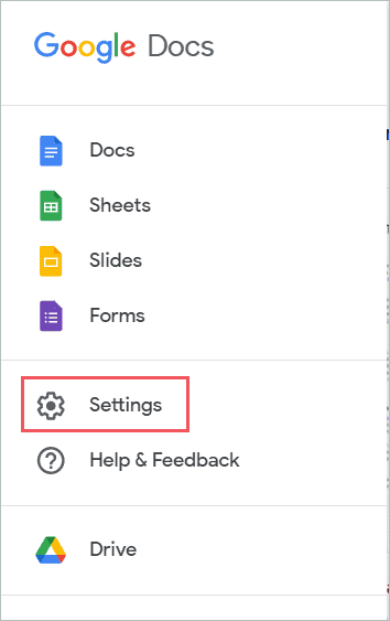 Click on the Settings option