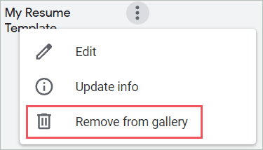 Select the option Remove from gallery