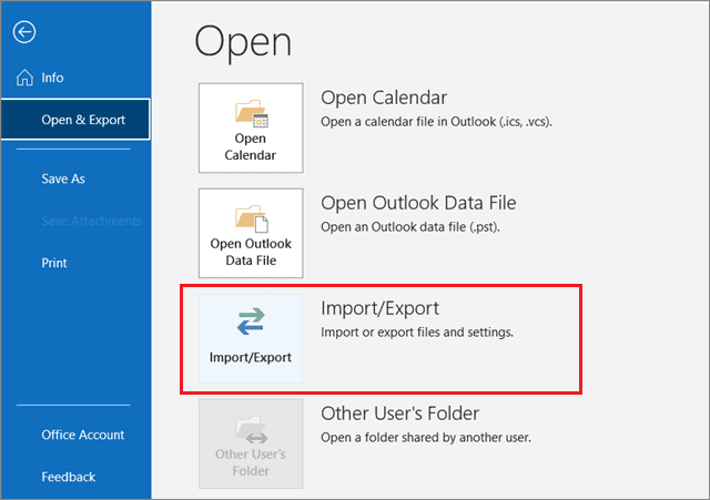 Choose Import/Export