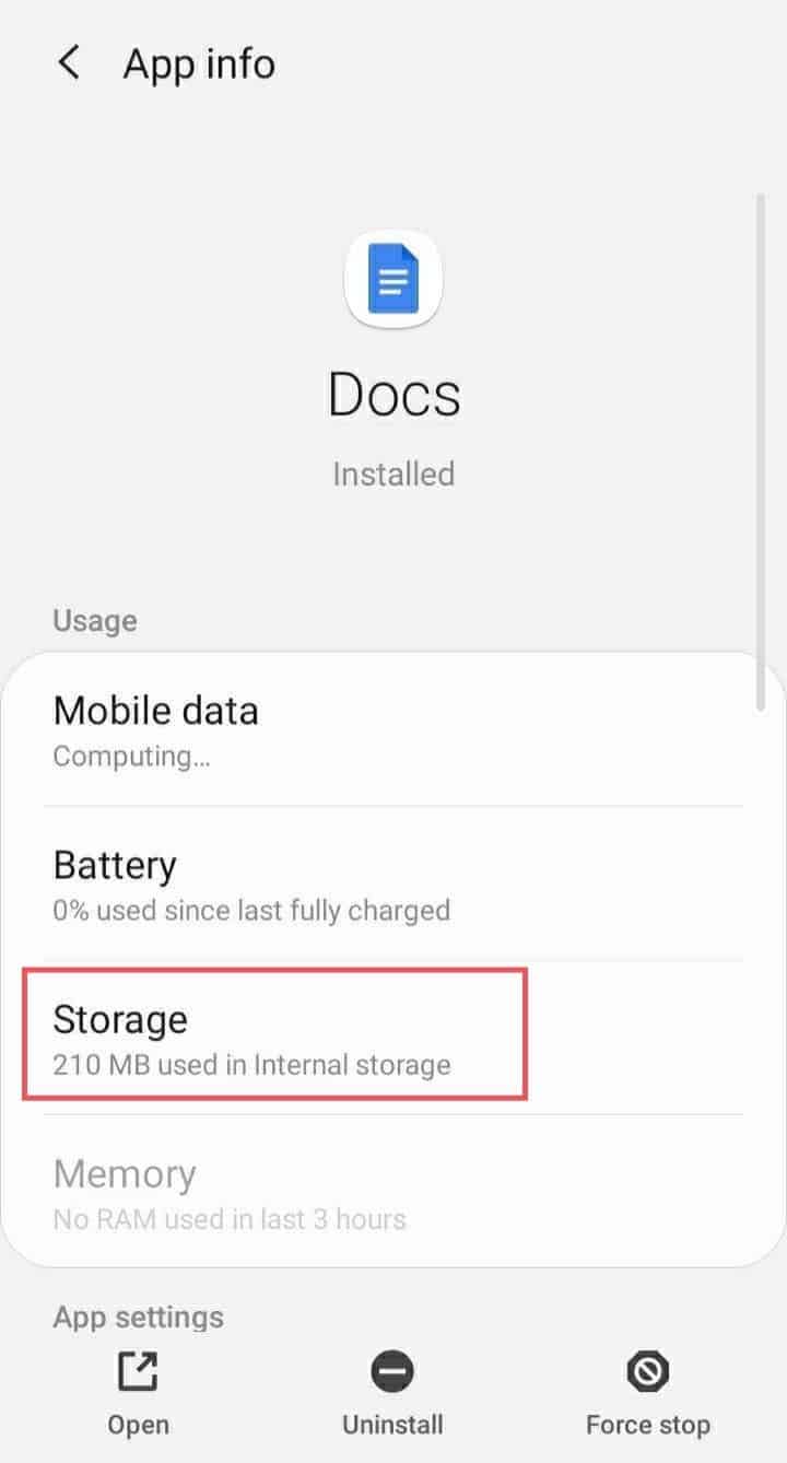 Click on the Storage option