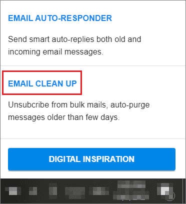 Select Email Cleanup for auto delete emails in gmail