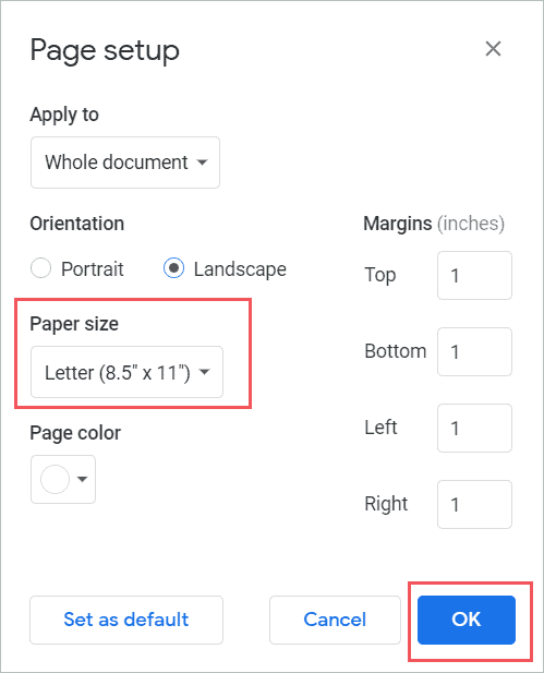 Select the Paper size from the drop-down menu