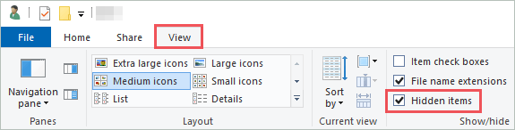 View Settings to fix can’t find AppData folder in Windows 10
