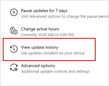 View Update history when windows 10 search not working