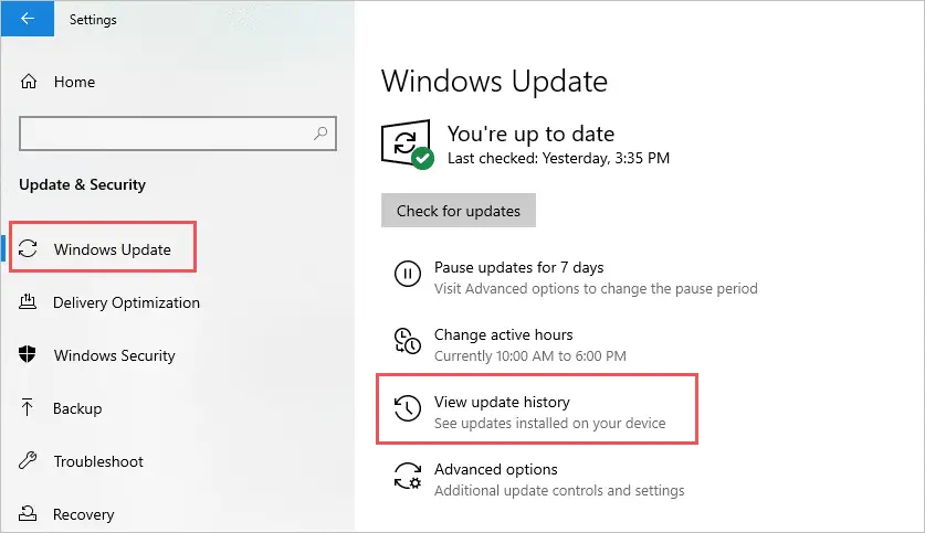 View Windows Update History