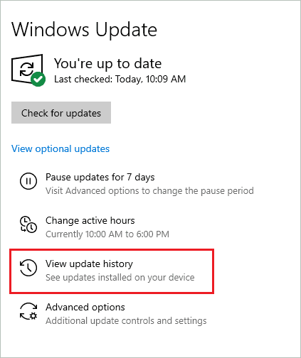 View update history of Windows