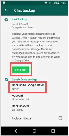 whatsapp backup google drive