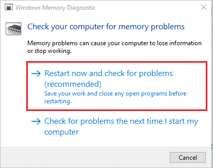Windows Memory Diagnosis to fix bad system config info in Window 10
