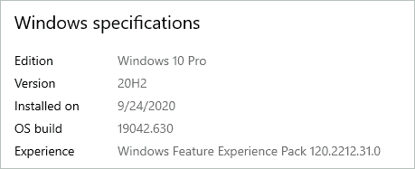 Windows Specifications