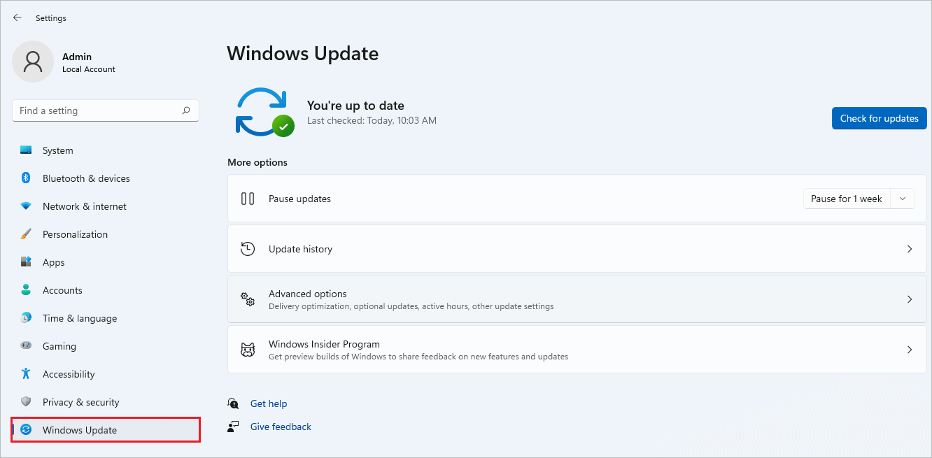Windows Update in Windows 11 Settings
