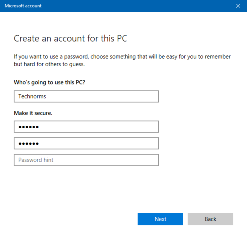 Creating a new user account