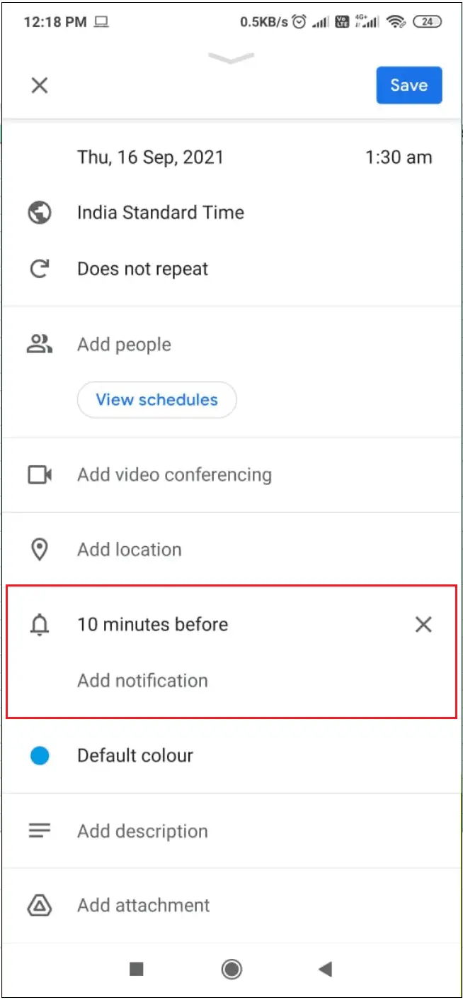 Delete the old setting and add a new notification