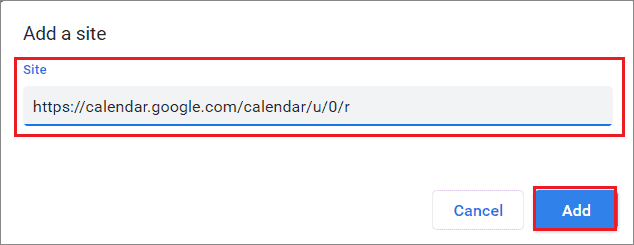 Enter the calendar URL