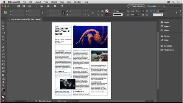 InDesign frame with a news template in it