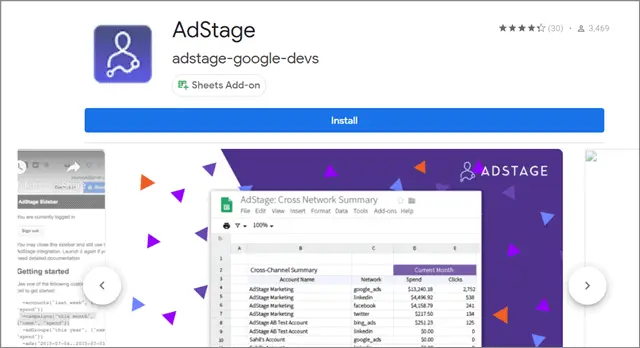 AdStage Google sheets add ons