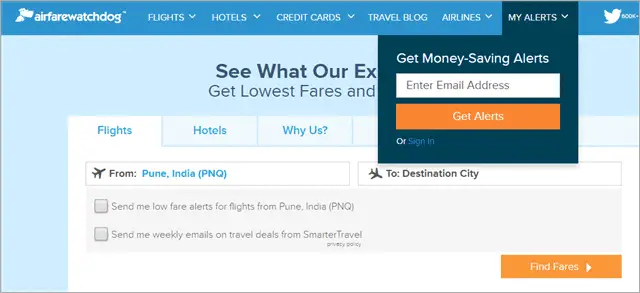 airfarewathdog flight price tracking app