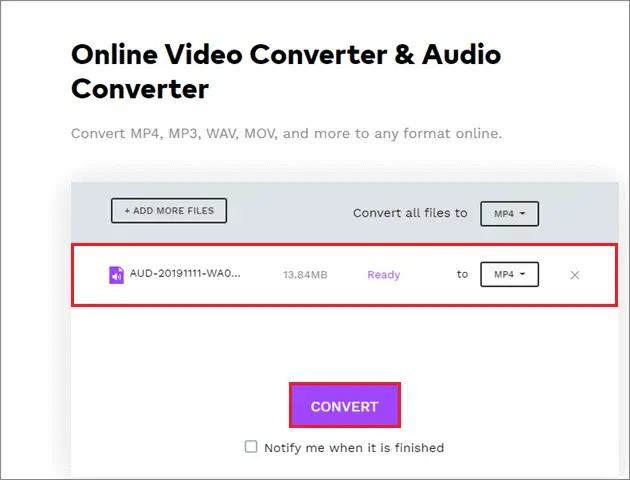 Check the format you want the file to convert to audio insert google slides 1