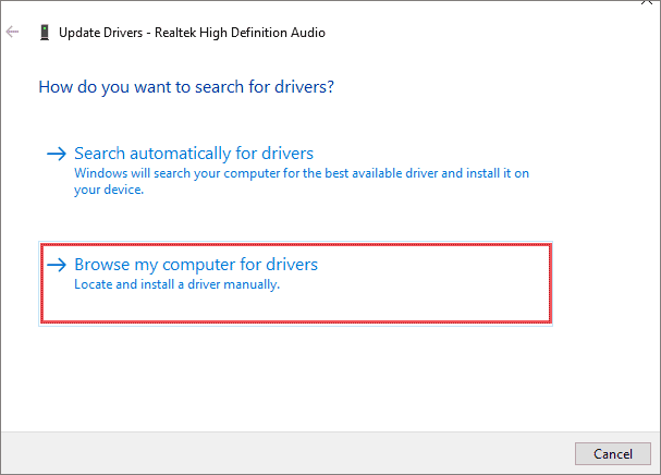 Browse the computers for audio drivers