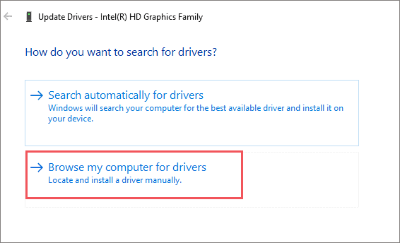 Browse your PC for display drivers