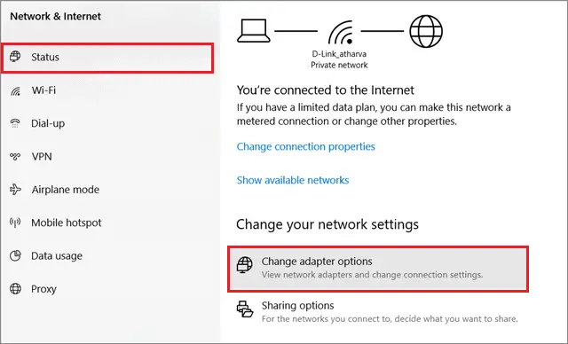 Select Change adapter options