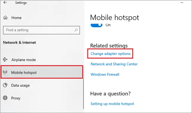 change adapter settings