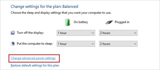 Open Change advanced power settings