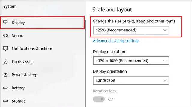 Change the size of text, apps, and other items