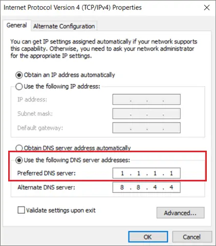 Enter the preferred DNS server address