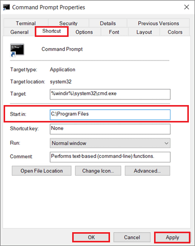 Change the Start in path
