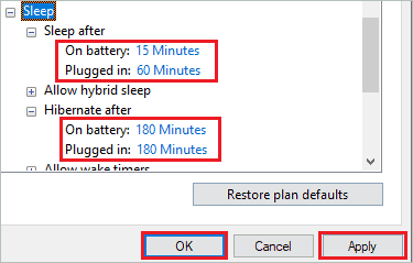 Change the Sleep after and Hibernate after time