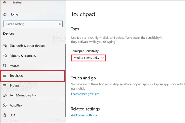 change touchpad sensitivity