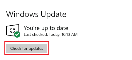 Check for updates in Windows 10