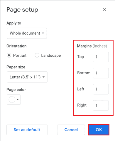 Check the margins for mla format on google docs