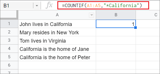 Check the result for COUNTIF Google Sheets function