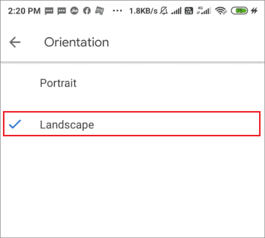 Change the page orientation settings