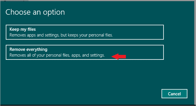 choose an option factory reset windows 10