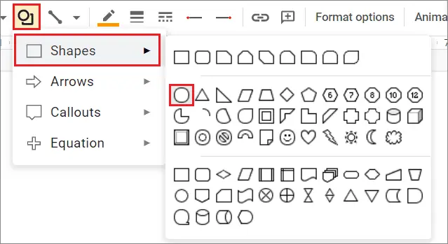 Choose circle from available shapes