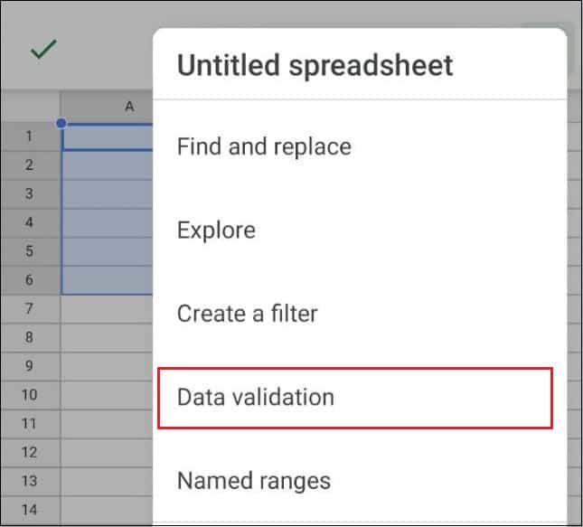 Select Data validation from the list