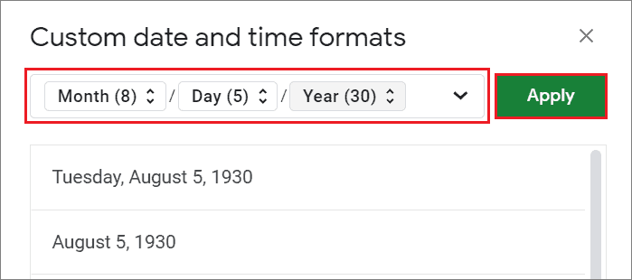 Select date format