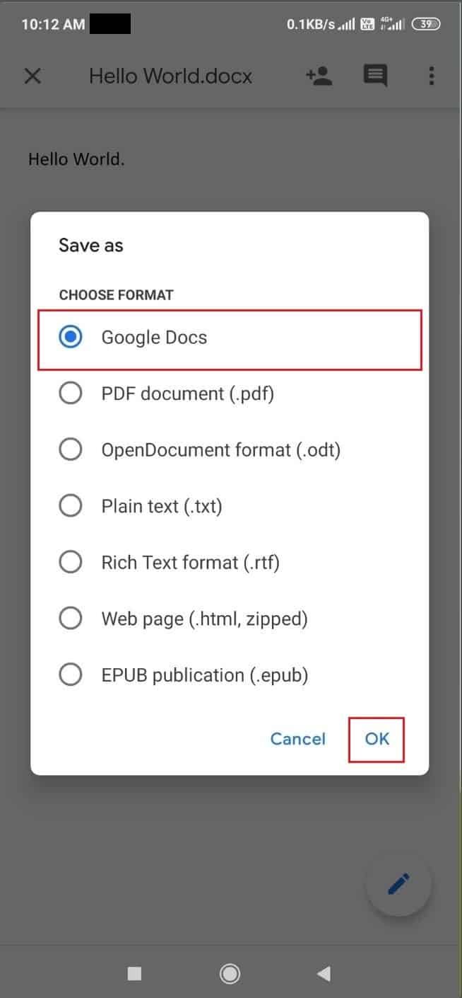 Select Google Docs
