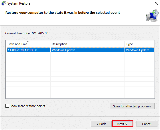 choose the restore point to fix windows 10 desktop icons missing