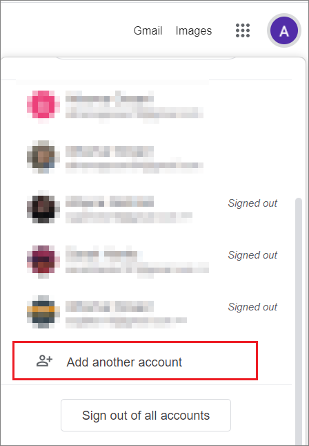 Click on Add another account for sign into gmail with different user