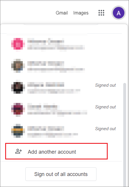 Click on Add another account for gmail login with different user