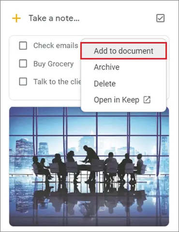 Select Add to document