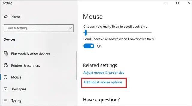 click additional mouse options