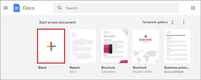  Open new document in Google Docs