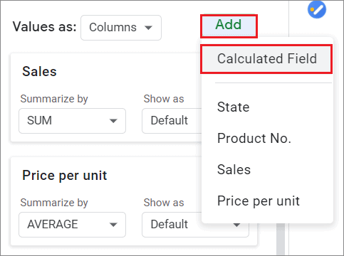 Click on Calculated Field